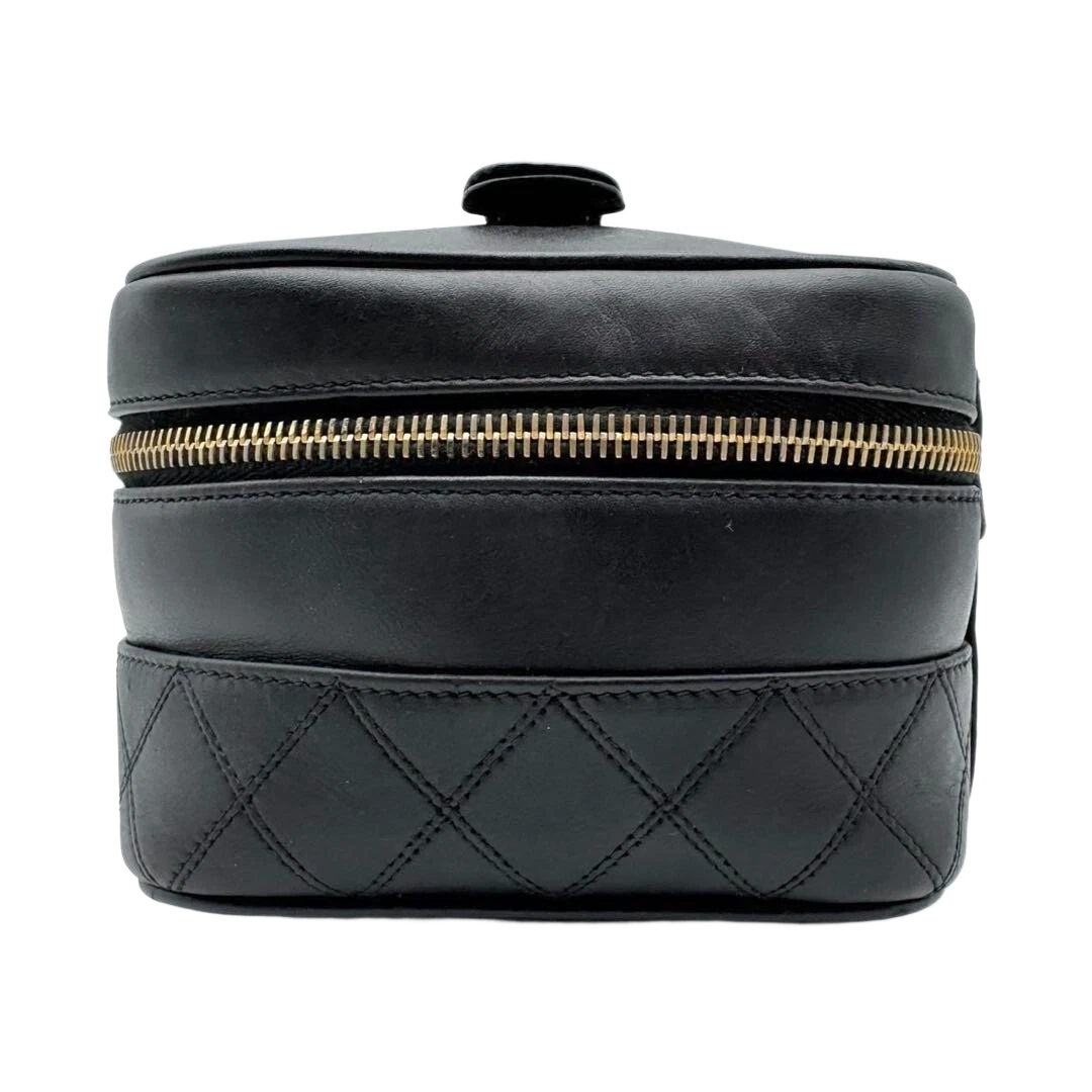Chanel MATRASSE Vanity Bag Coco Mark Bicolore Lambskin Black Women’s