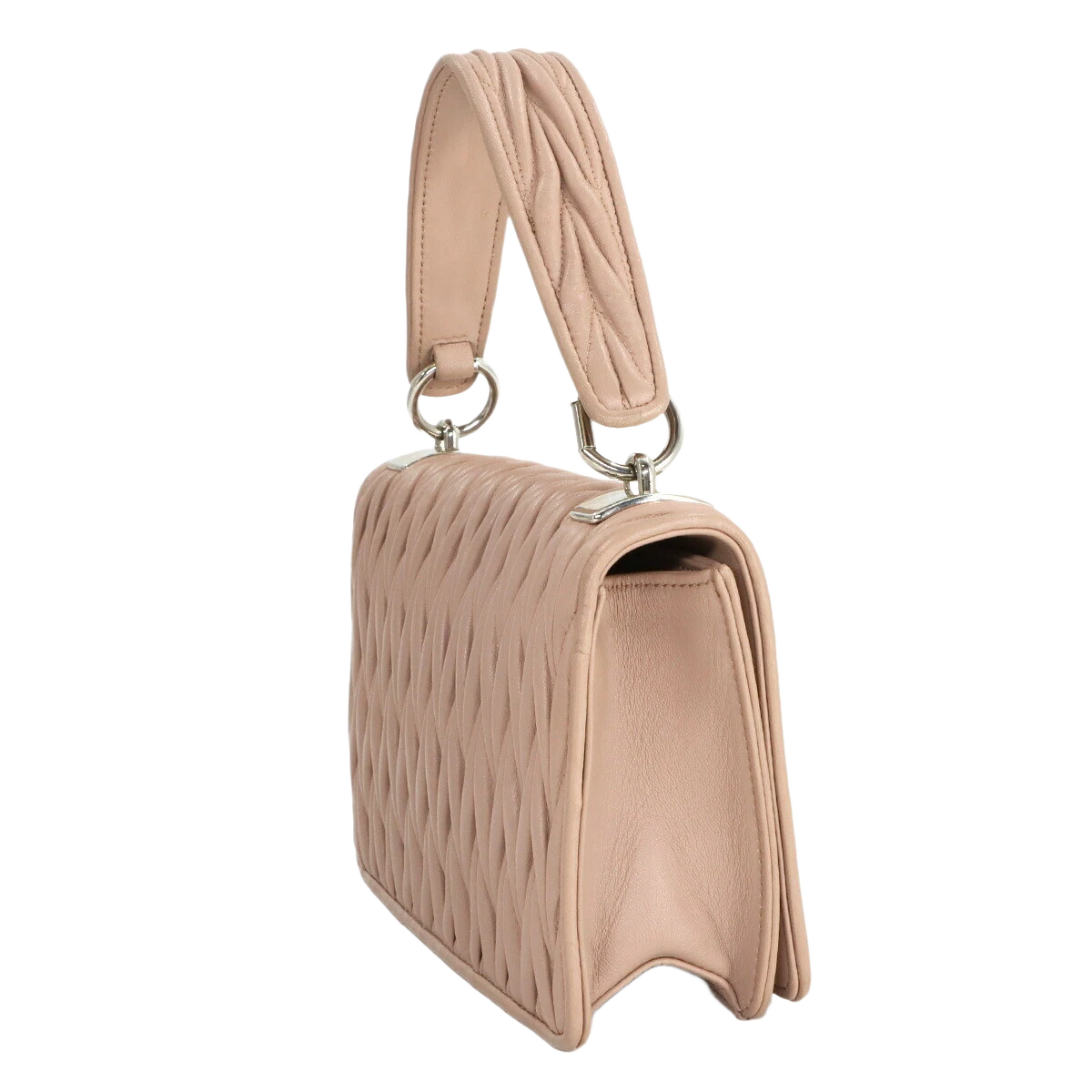 MIUMIU Matelasse Hand Chain Shoulder Bag Leather Pink Beige