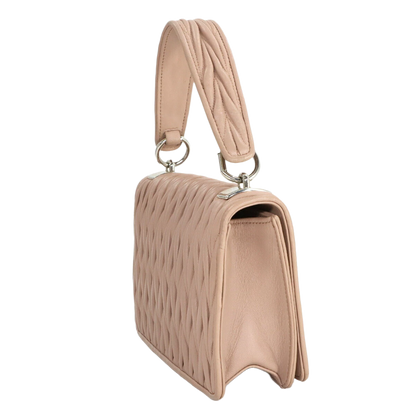 MIUMIU Matelasse Hand Chain Shoulder Bag Leather Pink Beige