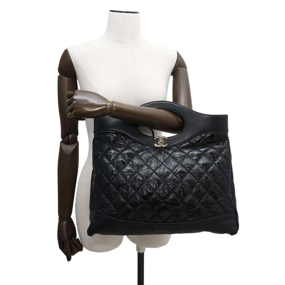CHANEL CHANEL31 2-WAY Handbag Size Large Crumple Calf Leather Black
