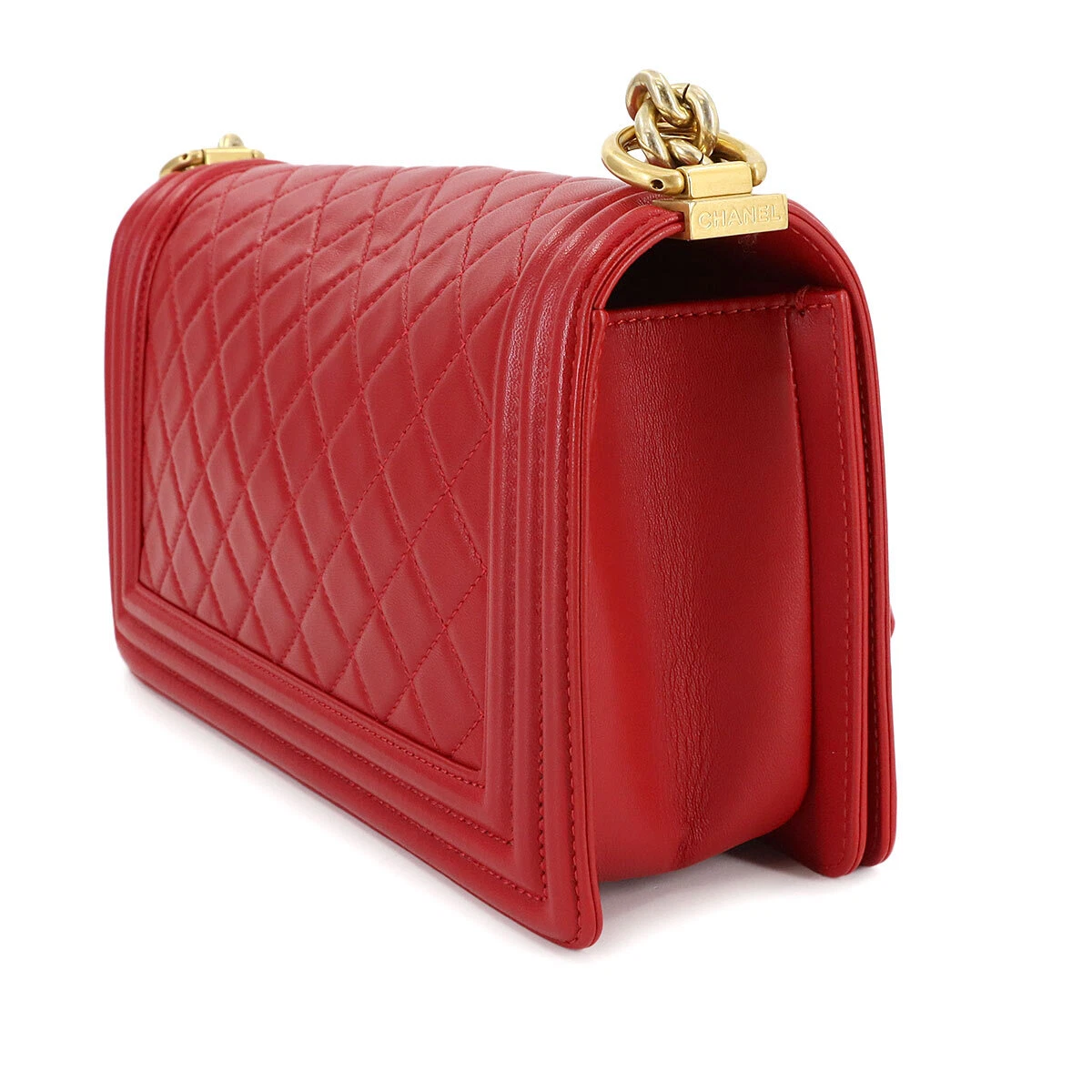 CHANEL BOY CHANEL Chain Shoulder Bag Leather Red Purse