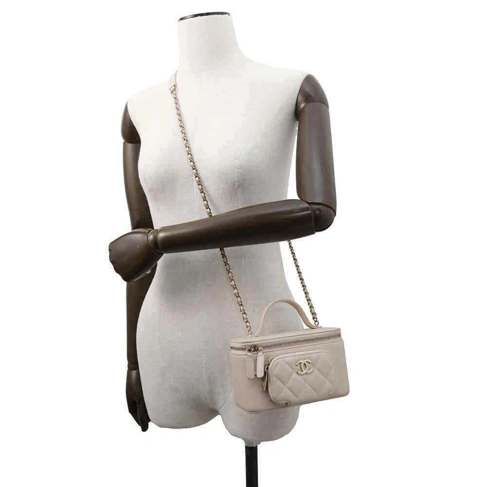 CHANEL Matelasse 2WAY Chain Vanity Bag Calfskin Beige