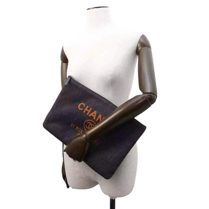 CHANEL Deauville Clutch Bag Denim Navy Orange