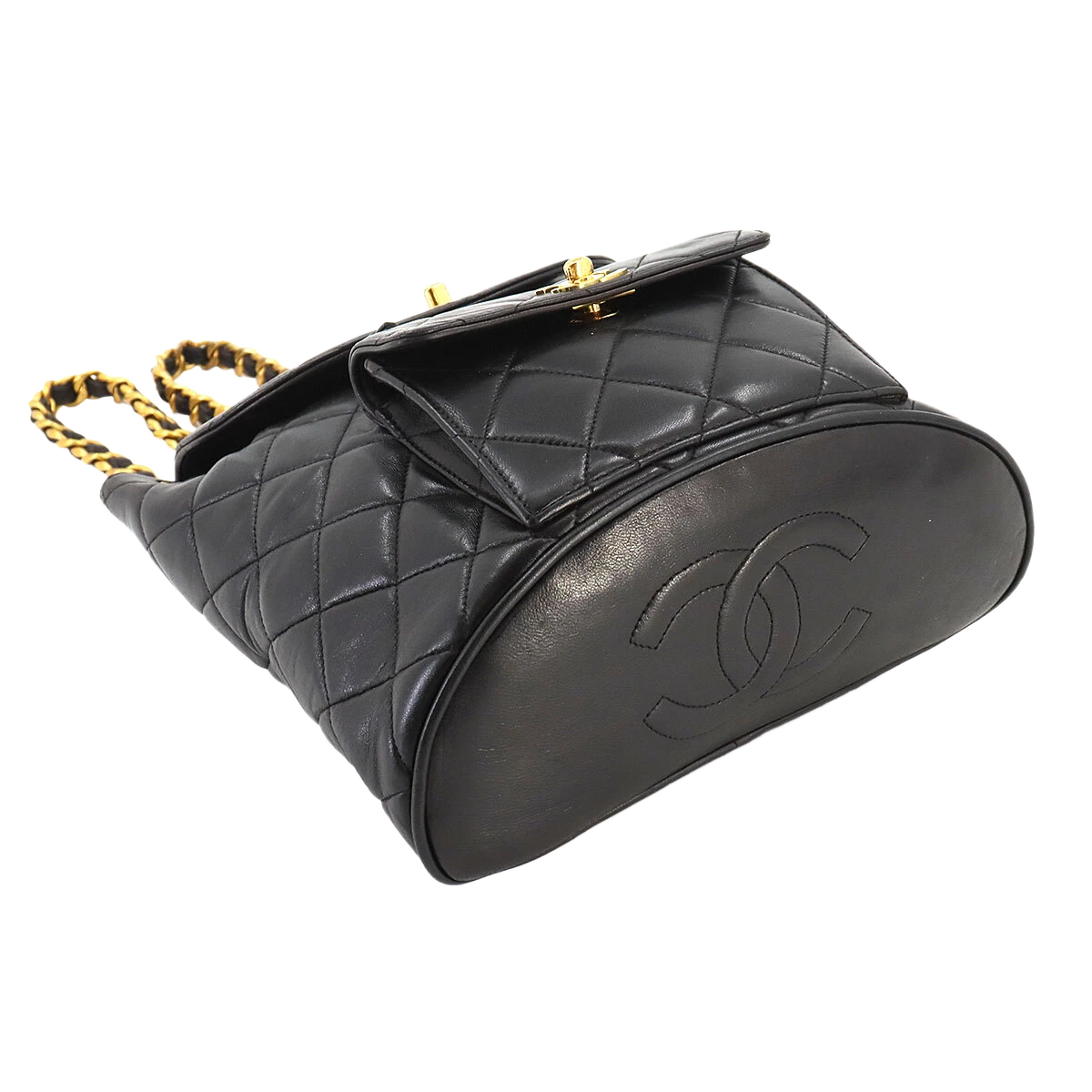 CHANEL Matelasse Chain Backpack Leather Black duma Purse Vintage