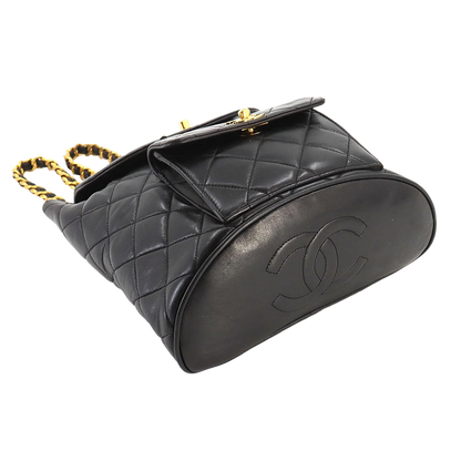 CHANEL Matelasse Chain Backpack Leather Black duma Purse Vintage