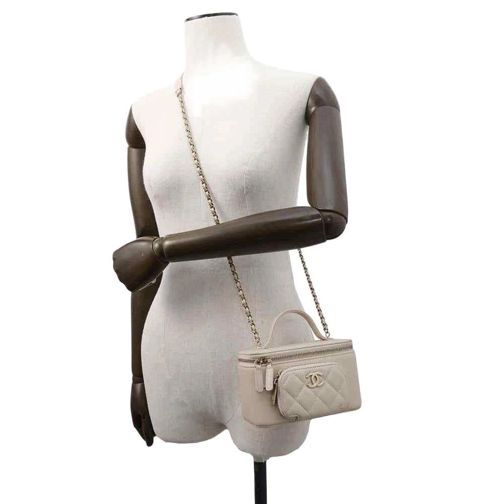 CHANEL Matelasse 2WAY Chain Vanity Bag Calfskin Beige