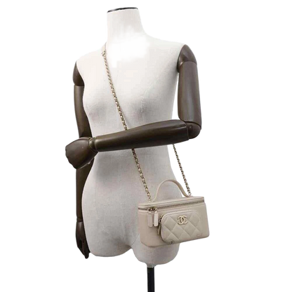 CHANEL Matelasse 2WAY Chain Vanity Bag Calfskin Beige