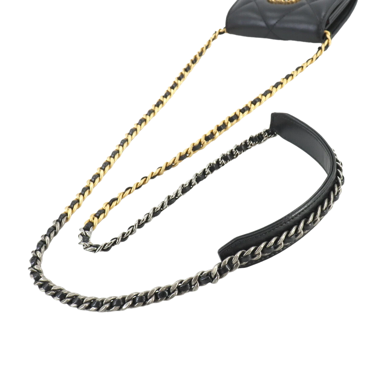 CHANEL 19 Flap Coin Purse Chain Coin Case Leather Black