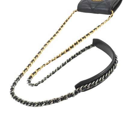 CHANEL 19 Flap Coin Purse Chain Coin Case Leather Black