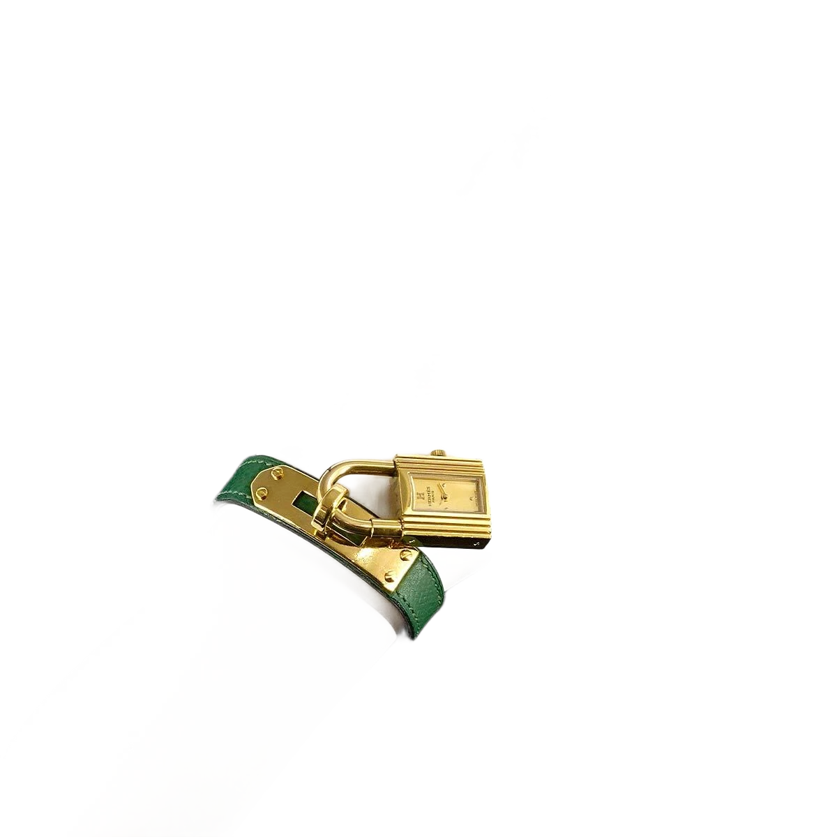 HERMES Kelly Watches Quartz Gold Dial Green Vintage Cadena Ladies Watch