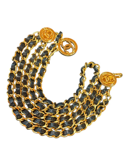 Chanel CC Logo Chain Belt in Gold with Navy Leather