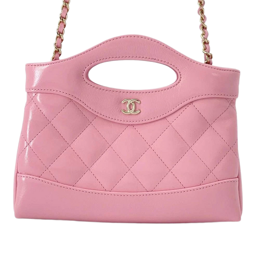CHANEL CHANEL31 Chain Shoulder Bag Size Mini Shiny Calf Leather Pink