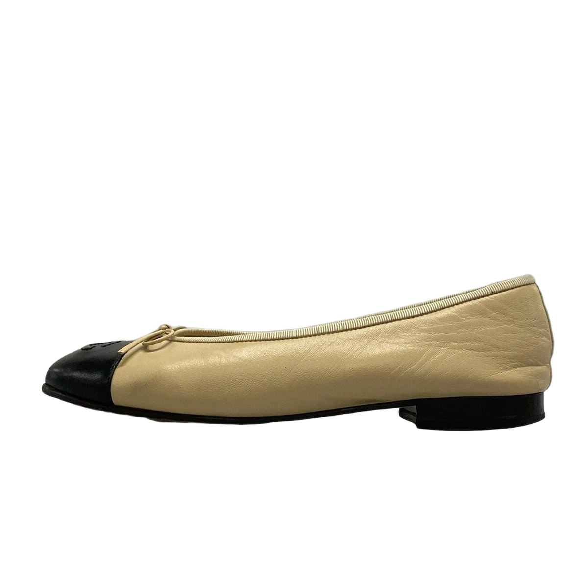 CHANEL Beige Black Lambskin Women's Shoes