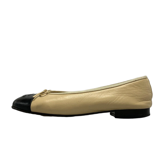 CHANEL Beige Black Lambskin Women's Shoes