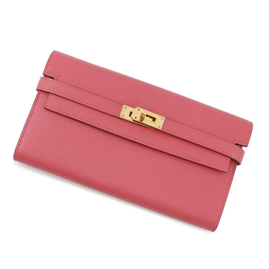 HERMES Kelly Wallet Long Chevre Myzore Goatskin Rose Lipstick