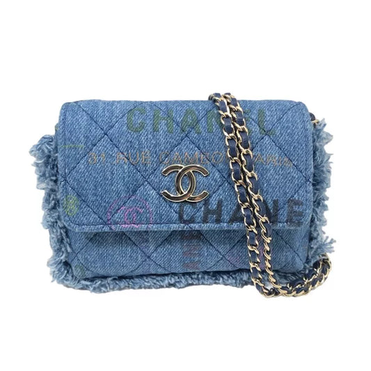 CHANEL Denim Chaseo Flap Shoulder Bag In Blue With Gold Hardware