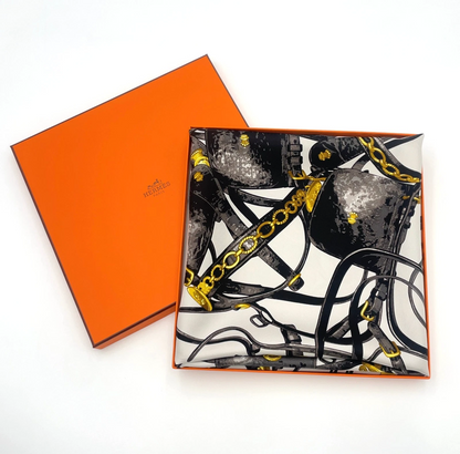 Hermès Carré 90 Brides Rebelles Scarf in Grey x Multicolor Silk