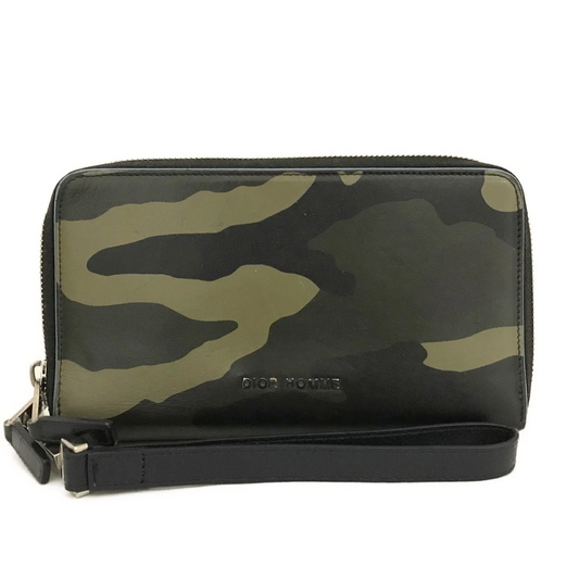 Dior Homme Camouflage Print Leather Double Zippy Long Wallet