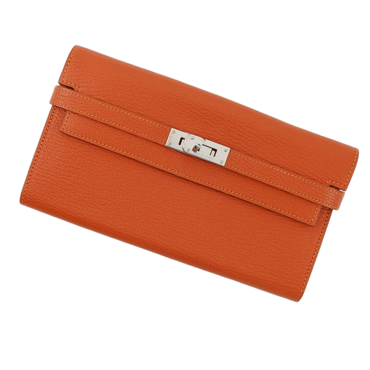 HERMES Kelly Wallet Chevre Myzore Goatskin Orange