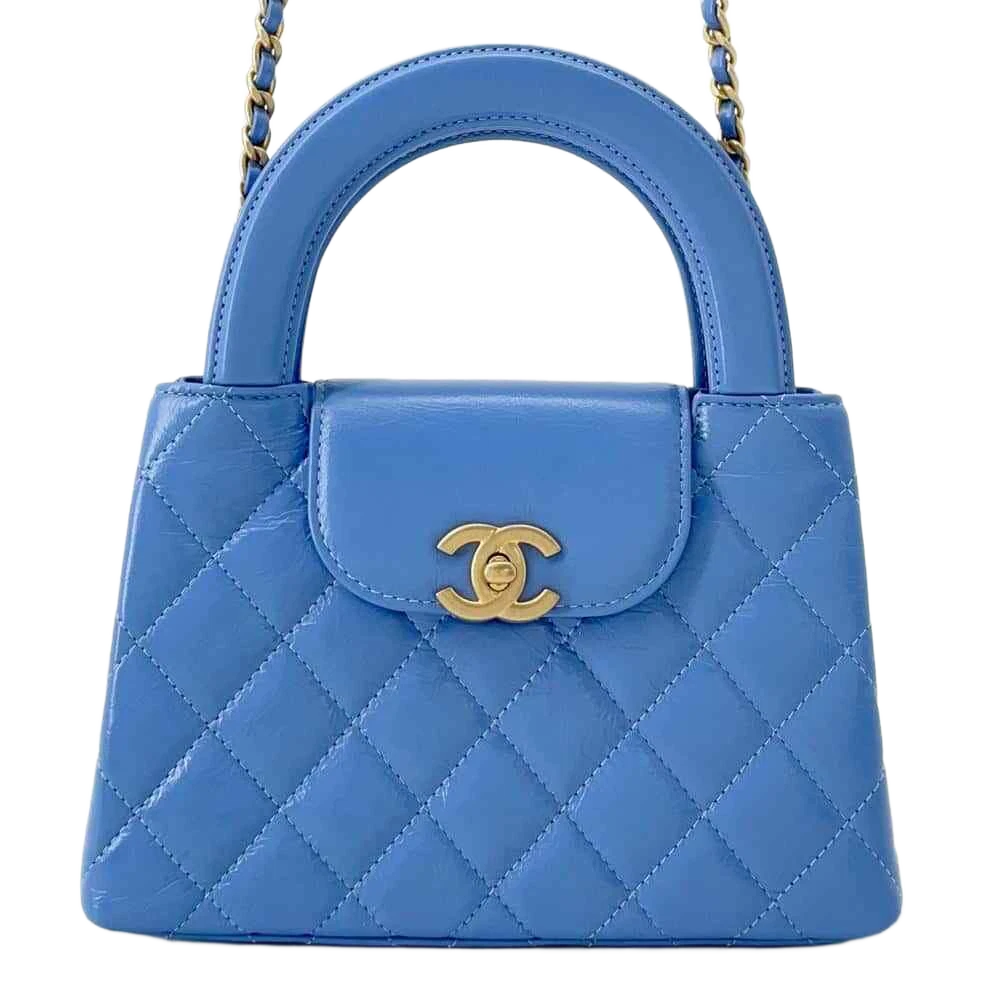 CHANEL Matelasse Mini Shopping Bag 2-Way Bag Size Mini Shiny Calf Leather Light Blue