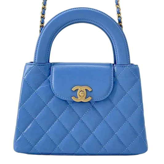 CHANEL Matelasse Mini Shopping Bag 2-Way Bag Size Mini Shiny Calf Leather Light Blue