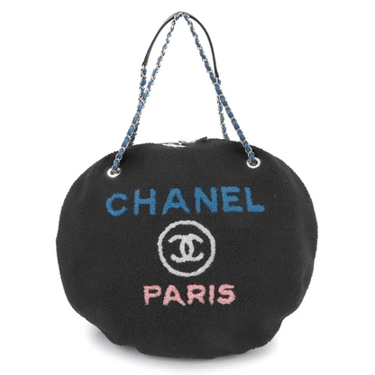 CHANEL Deauville Round Chain Shoulder Bag Shearling Black A57972