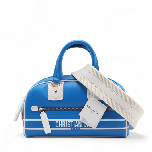 Christian Dior Vaib Bowling Bag Leather 2 Way Handbag Blue