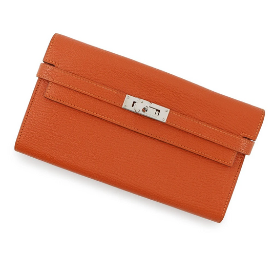 HERMES Kelly Wallet Chevre Myzore Goatskin Orange