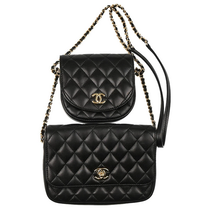 Chanel Black Lambskin Side Packs Shoulder Bag