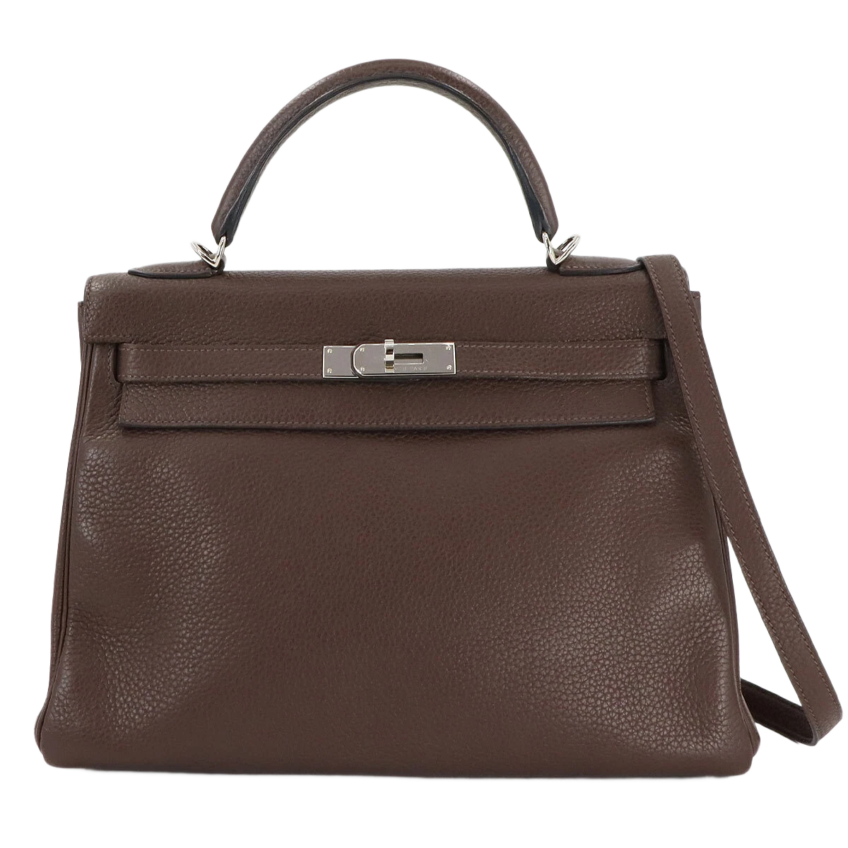 HERMES Kelly 32 Hand Shoulder Bag Taurillon Clemence Cacao Purse