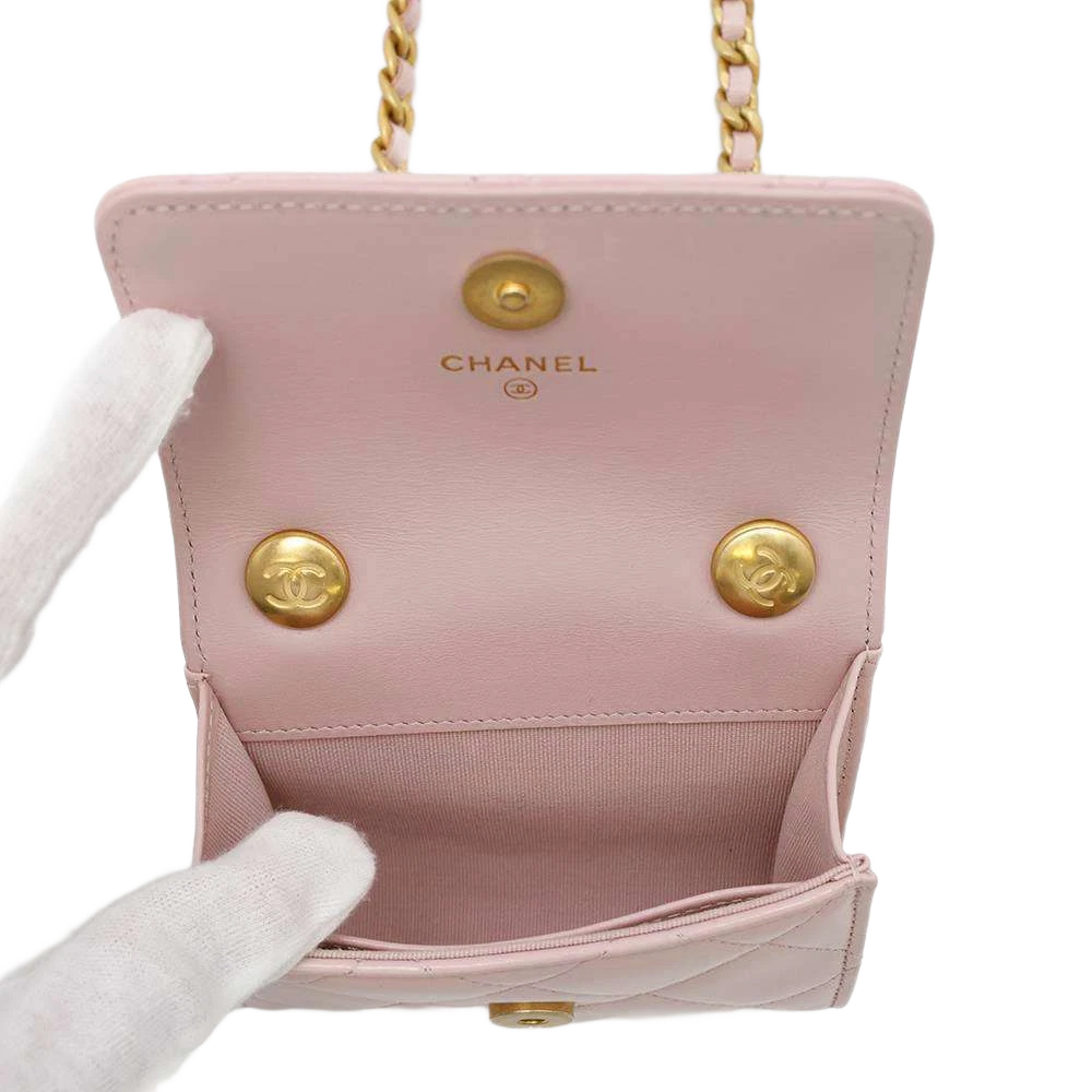 CHANEL Matelasse Chain wallet Leather Pink