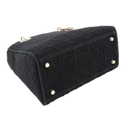 Christian Dior Lady D-Lite Medium Hand Shoulder Bag Canvas Black