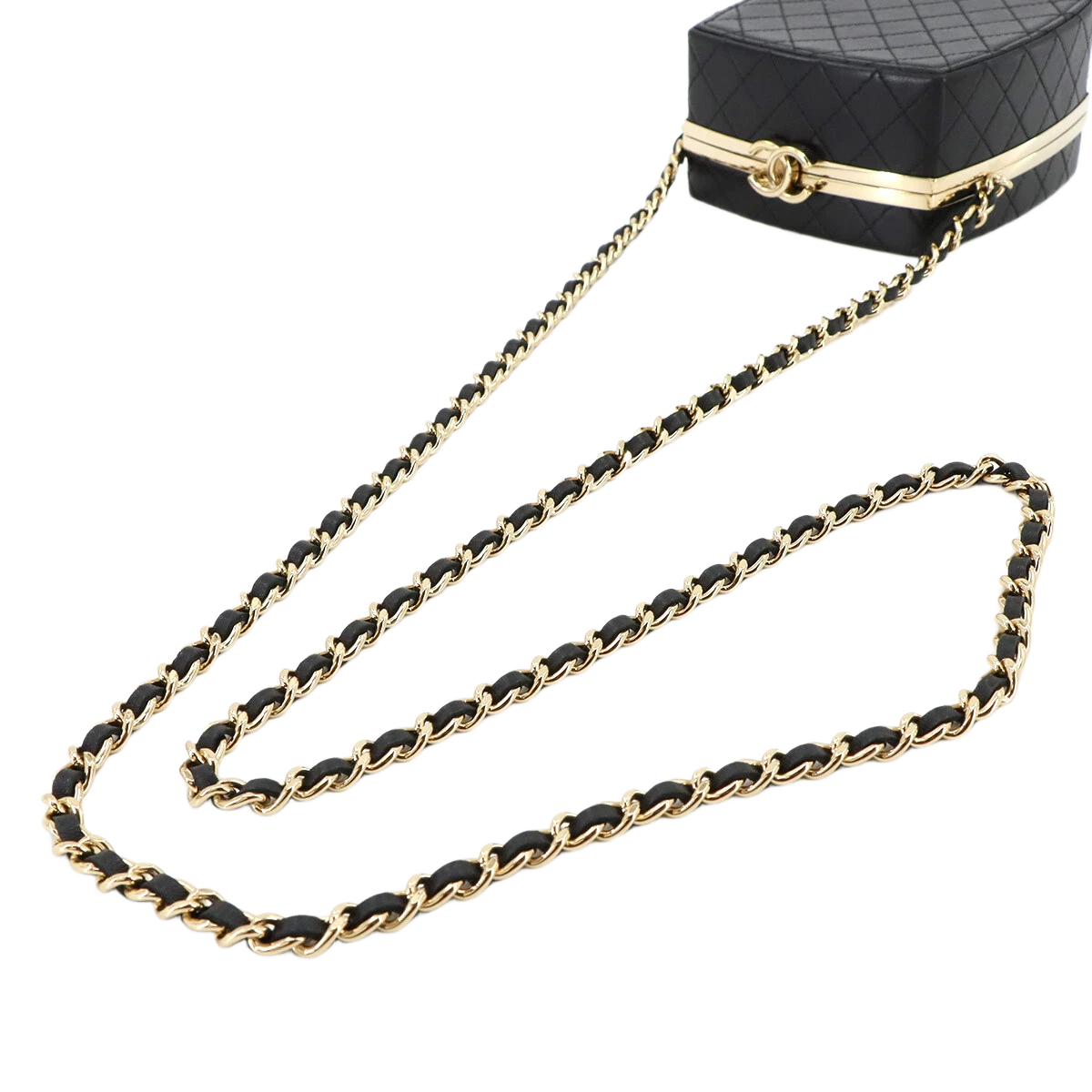 CHANEL Matelasse Chain Clutch Shoulder Bag Leather Black