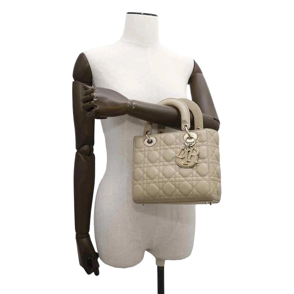 Dior Lady Dior MY ABC DIOR 2-Way Handbag Size Small Lambskin Beige