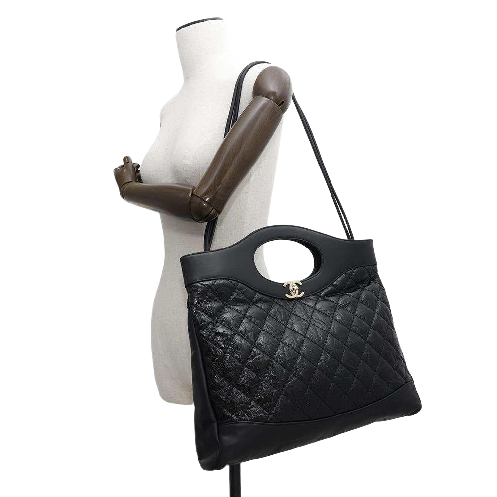 CHANEL CHANEL31 2-WAY Handbag Size Large Crumple Calf Leather Black