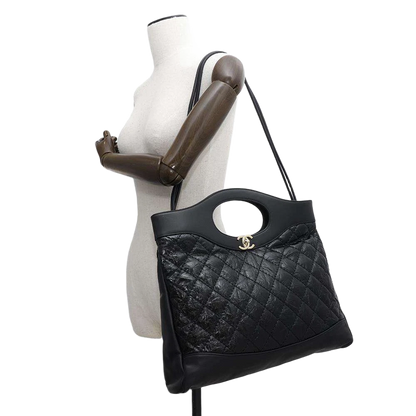 CHANEL CHANEL31 2-WAY Handbag Size Large Crumple Calf Leather Black