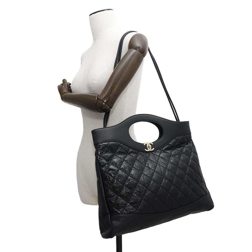 CHANEL CHANEL31 2-WAY Handbag Size Large Crumple Calf Leather Black