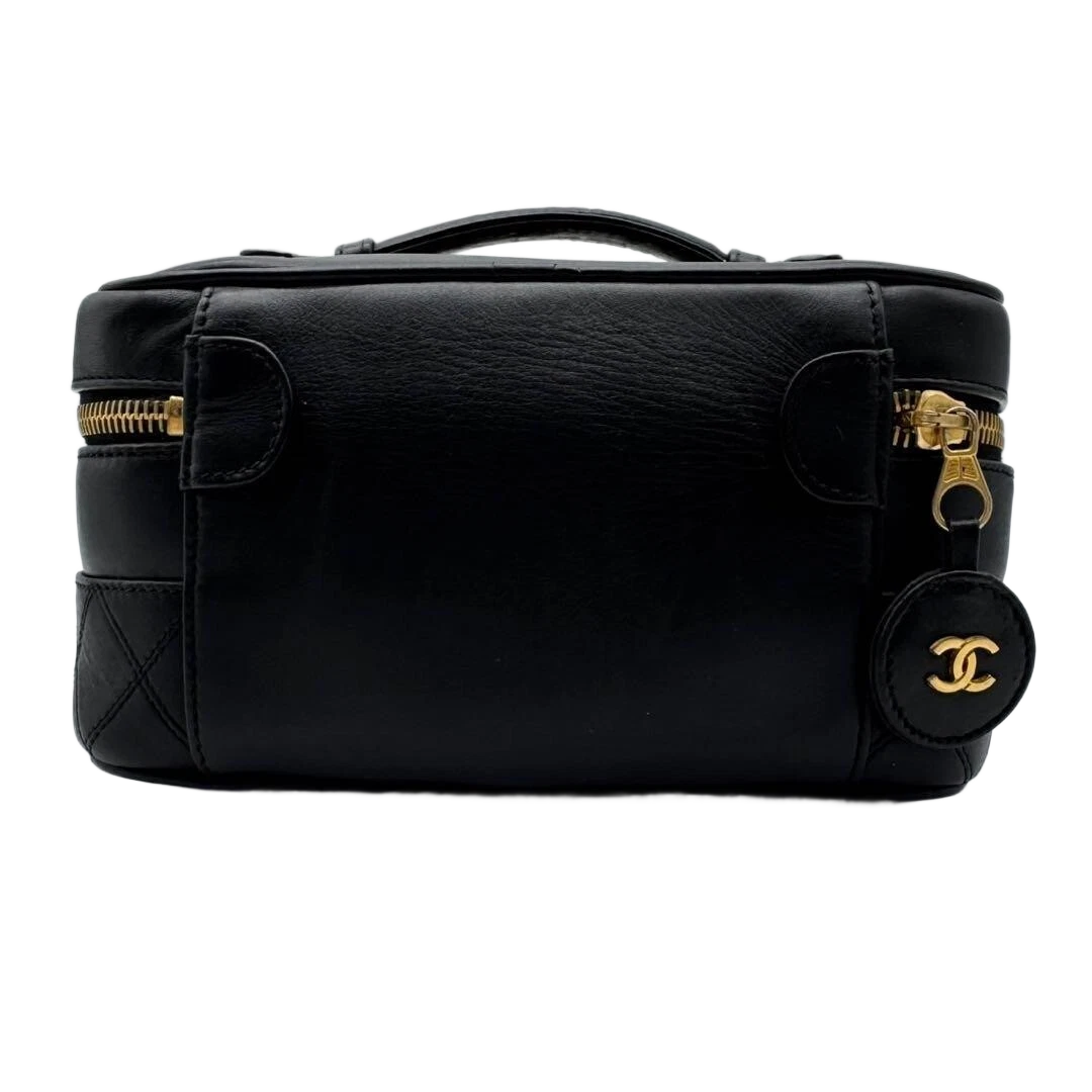 Chanel MATRASSE Vanity Bag Coco Mark Bicolore Lambskin Black Women’s