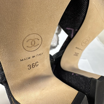 CHANEL Dark Gray Multi Denim Women's Sandals
