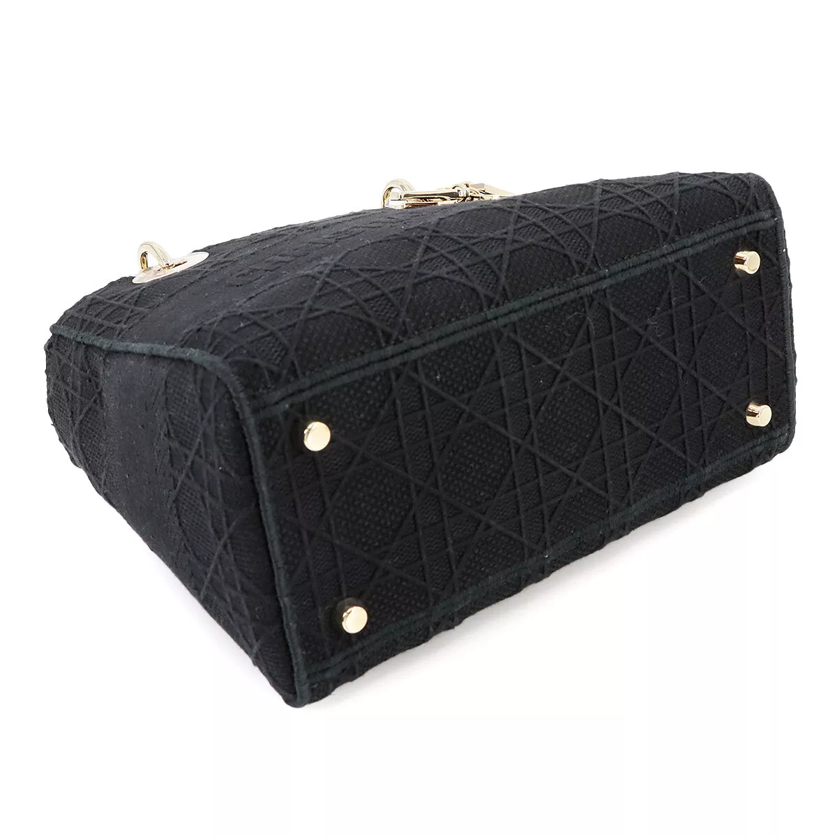 Christian Dior Lady D-Lite Medium Hand Shoulder Bag Canvas Black