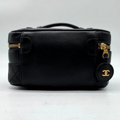 Chanel MATRASSE Vanity Bag Coco Mark Bicolore Lambskin Black Women’s