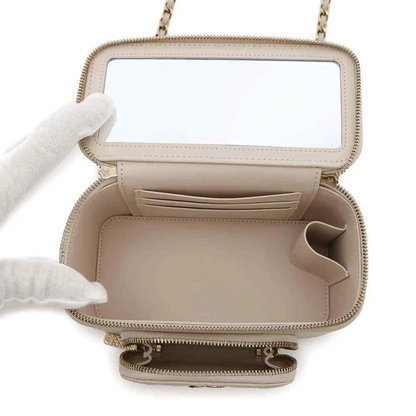 CHANEL Matelasse 2WAY Chain Vanity Bag Calfskin Beige