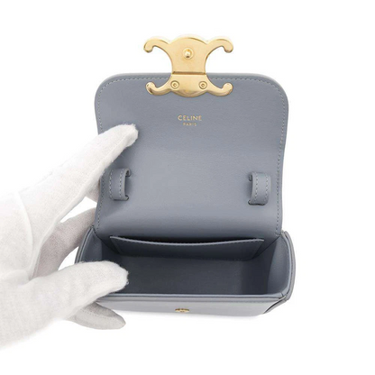 CELINE Triomphe Claude Shoulder Bag Size Mini Shiny Calf Leather Blue Gray