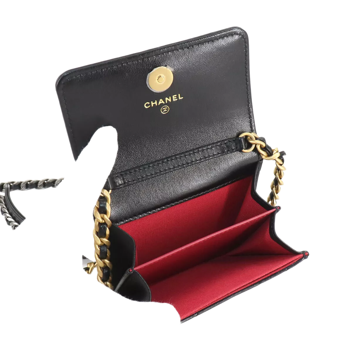 CHANEL 19 Flap Coin Purse Chain Coin Case Leather Black