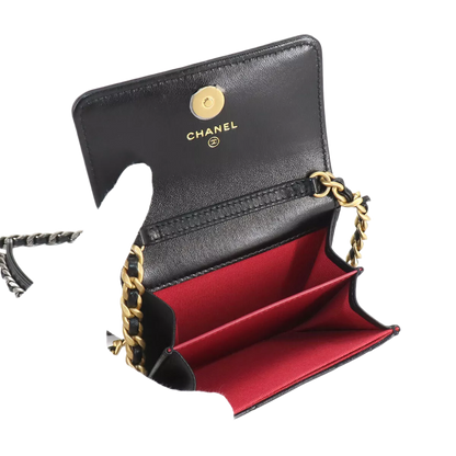 CHANEL 19 Flap Coin Purse Chain Coin Case Leather Black