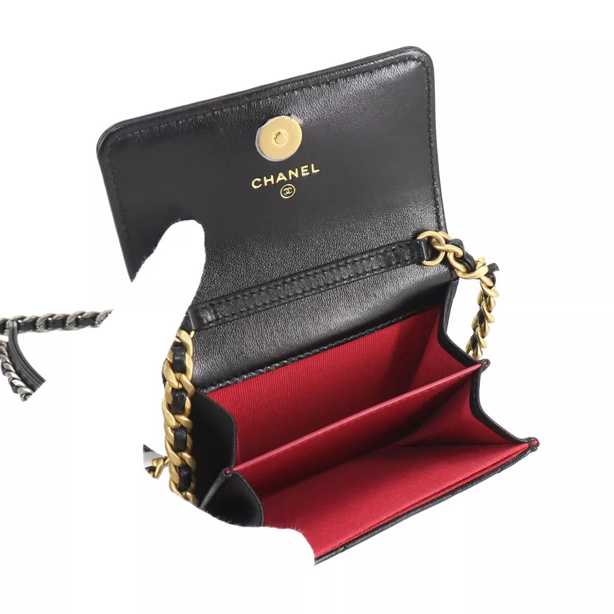 CHANEL 19 Flap Coin Purse Chain Coin Case Leather Black