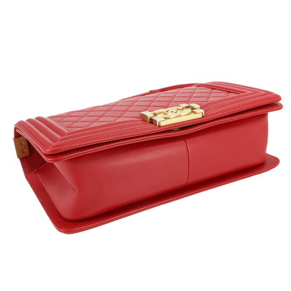 CHANEL BOY CHANEL Chain Shoulder Bag Leather Red Purse