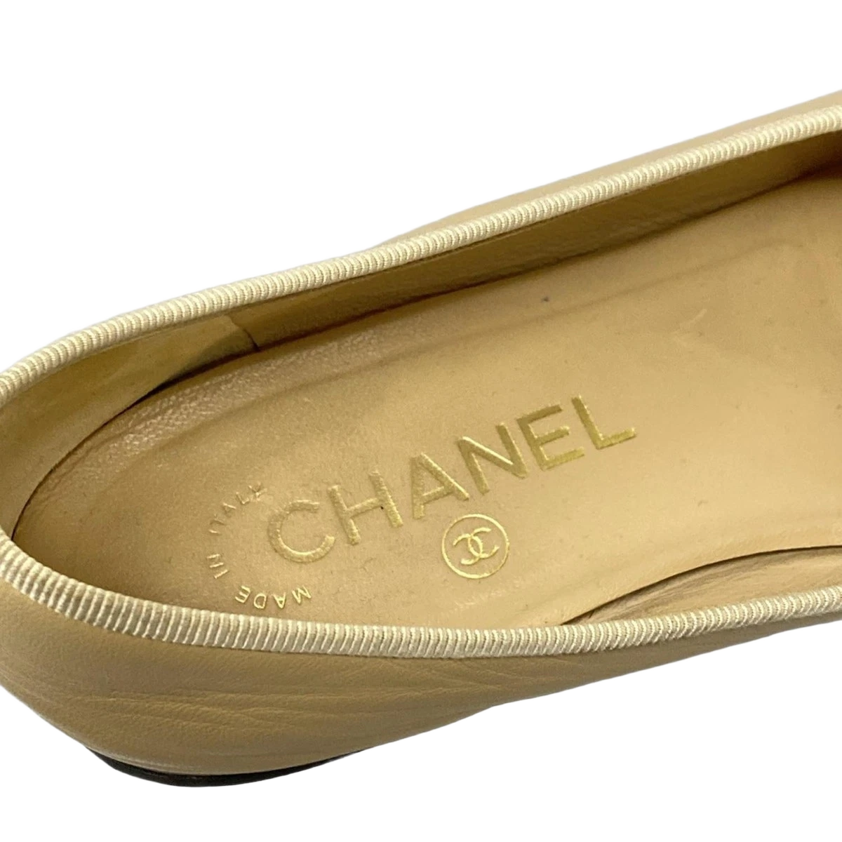 CHANEL Beige Black Lambskin Women's Shoes
