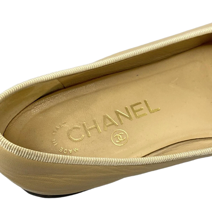 CHANEL Beige Black Lambskin Women's Shoes