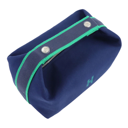 HERMES Bride a Brac GM Hand Bag Toile H Blue Marine Green Pouch